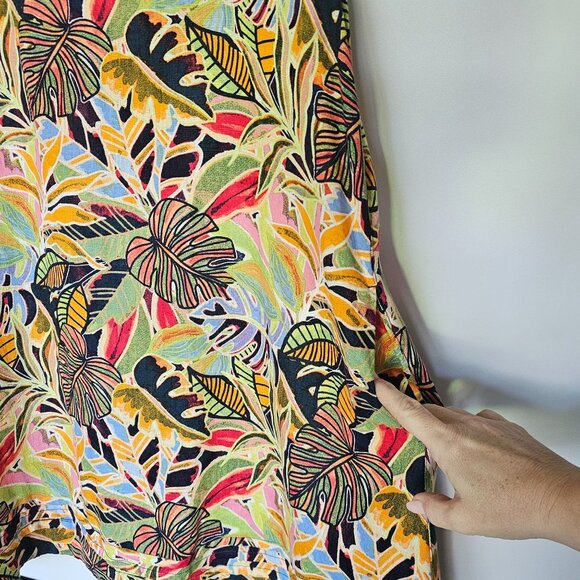 C&C California Linen Dress Size M Tropical Floral Sleeveless Multicolor Pockets - Picture 5 of 13